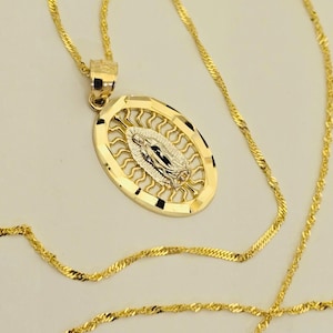14k Two Tone Gold Our Lady Of Guadalupe Sweet 15 Pendant - 10 X 23mm Oval, No Chain Included - View #5