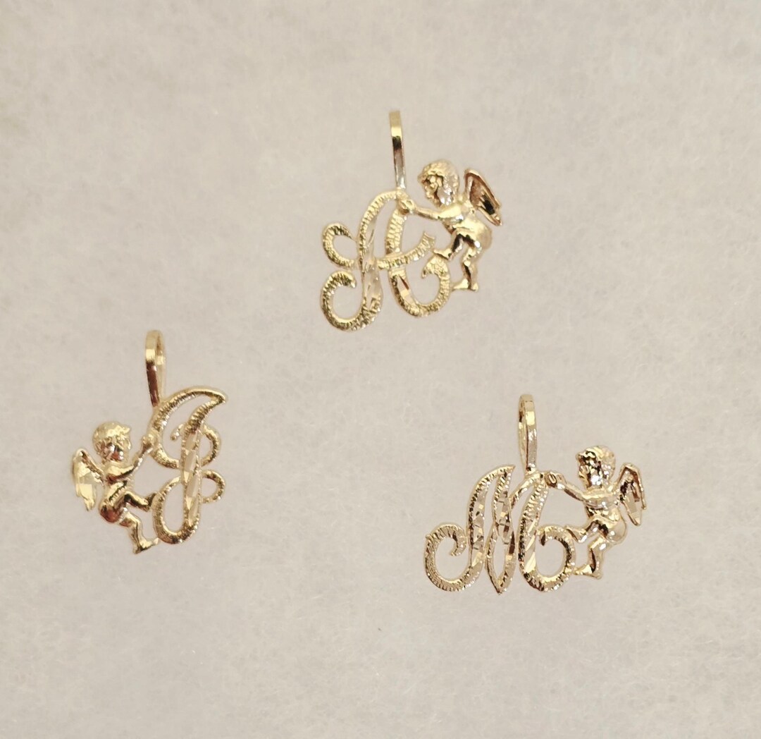 Angel Initial 14K Solid Gold Initial Pendant-angel Initial for Necklace - Etsy