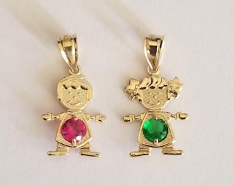 14k Solid Yellow Gold CZ Boy Girl Ninio Children Baby Shower Gift Charm Pendant 12x20 mm