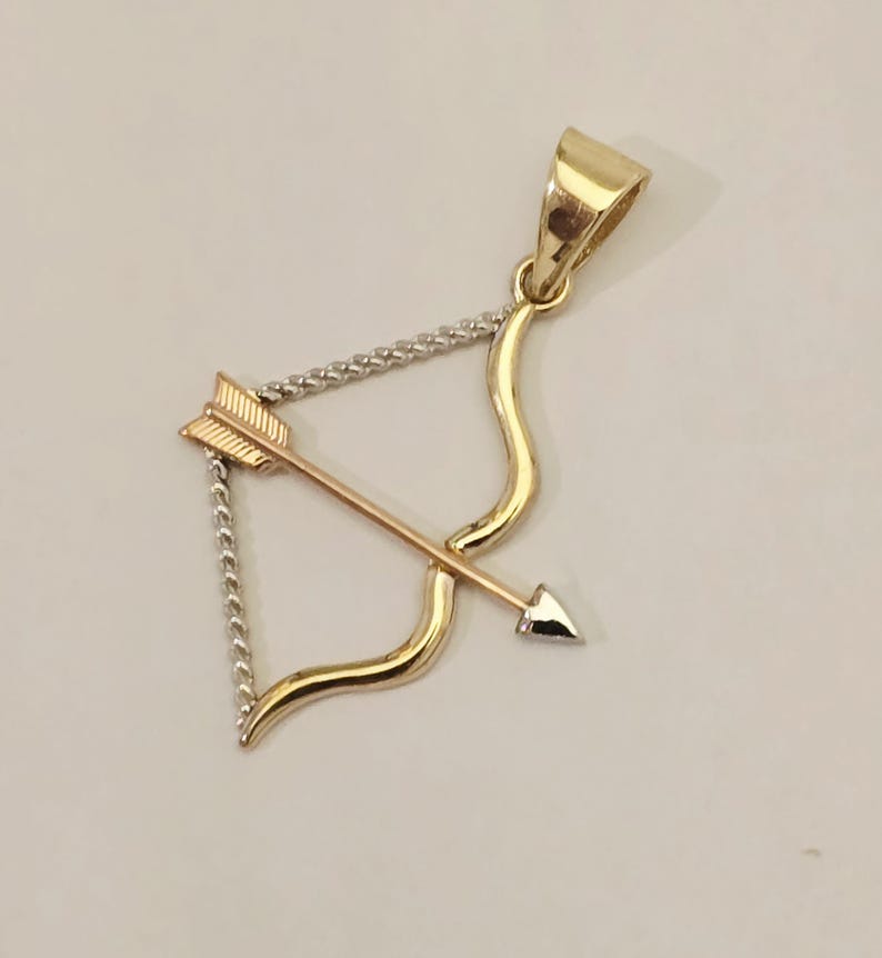 14K Solid 3 Color Gold Bow & Arrow Pendant Necklace 24x20 Mm - Etsy