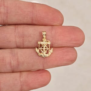 14k Solid Gold Anchor Small Jesus Crucifix Anchor Religious Pendant 14x15 mm
