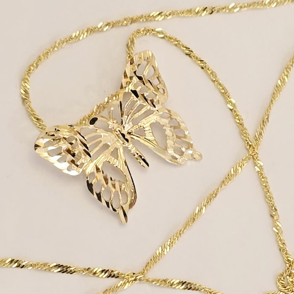 14k Solid Gold Butterfly Pendant, Mariposa Pendant for Necklace