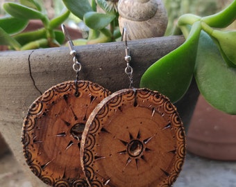 Circle wood slice earrings