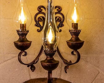 Set of 3 Wrought Iron Wall Mounted Lamp, Triple Light Bulb Glass Sconce, Nostalgia Home Decor, Decorative Lighting Fixture
