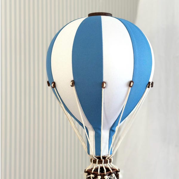 Handcrafted Blue & Off White Hot Air Balloon: Nursery Wall Decor