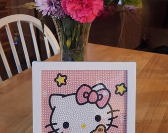 Hello Kitty Picture, 9x7, Diamond Painted, completed and sealed.