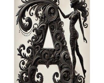 Luxurious & Artistic Letter A Wall Art | Baroque Style | Digital Product | Printable