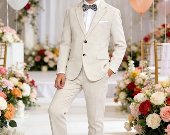 Traje de lino para niño: esmoquin de boda de dos piezas de corte entallado