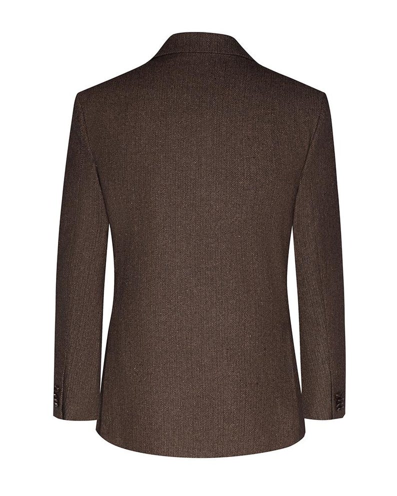 Men's Herringbone Tweed 4-Piece Suit – Slim Fit Formal Blazer, Vest, Pants, Tie image 5