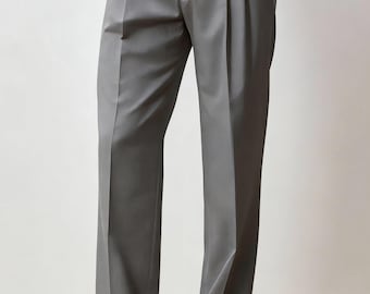 Pantaloni eleganti da uomo a pieghe, classici, a vita alta, gamba larga, ideali per lavoro e tempo libero, perfetti per l'estate e i matrimoni.