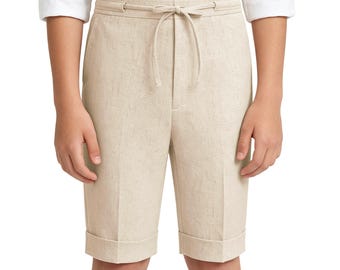 Boys Linen Shorts, Elastic Waist Drawstring Casual Summer Breathable Daily Party Boy Bottoms