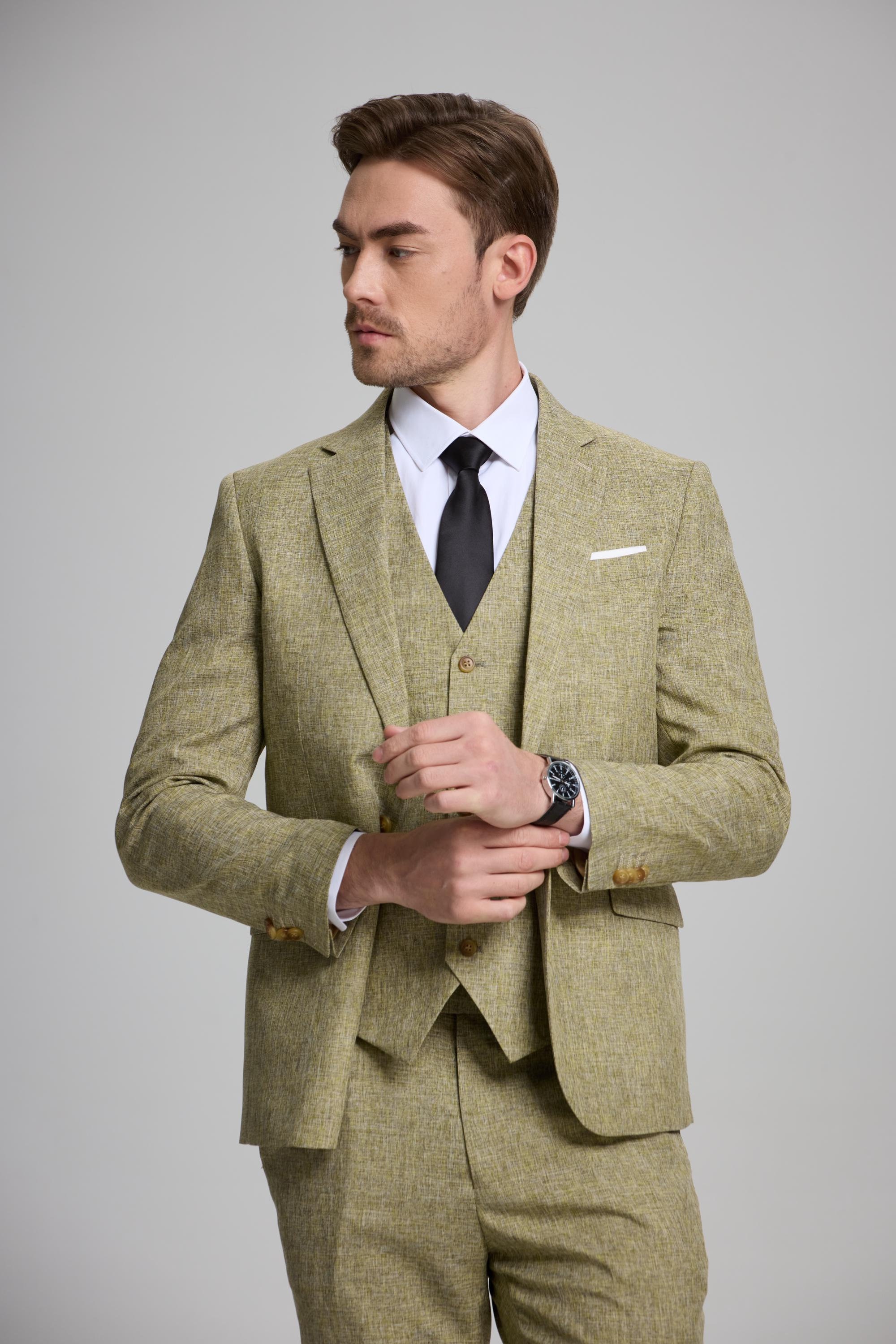 Personalized Linen 3-Piece Suit - Slim Fit, Beach Wedding