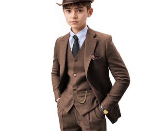 Traje de espiga de tweed para niño: esmoquin ajustado, traje informal, ropa formal para niño
