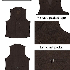 Men's Herringbone Tweed 4-Piece Suit – Slim Fit Formal Blazer, Vest, Pants, Tie image 3