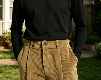 Pantalones de pana para hombre, de talle alto, plisados, de pierna ancha y corte holgado, estilo retro de los 90, informales, para otoño e invierno.