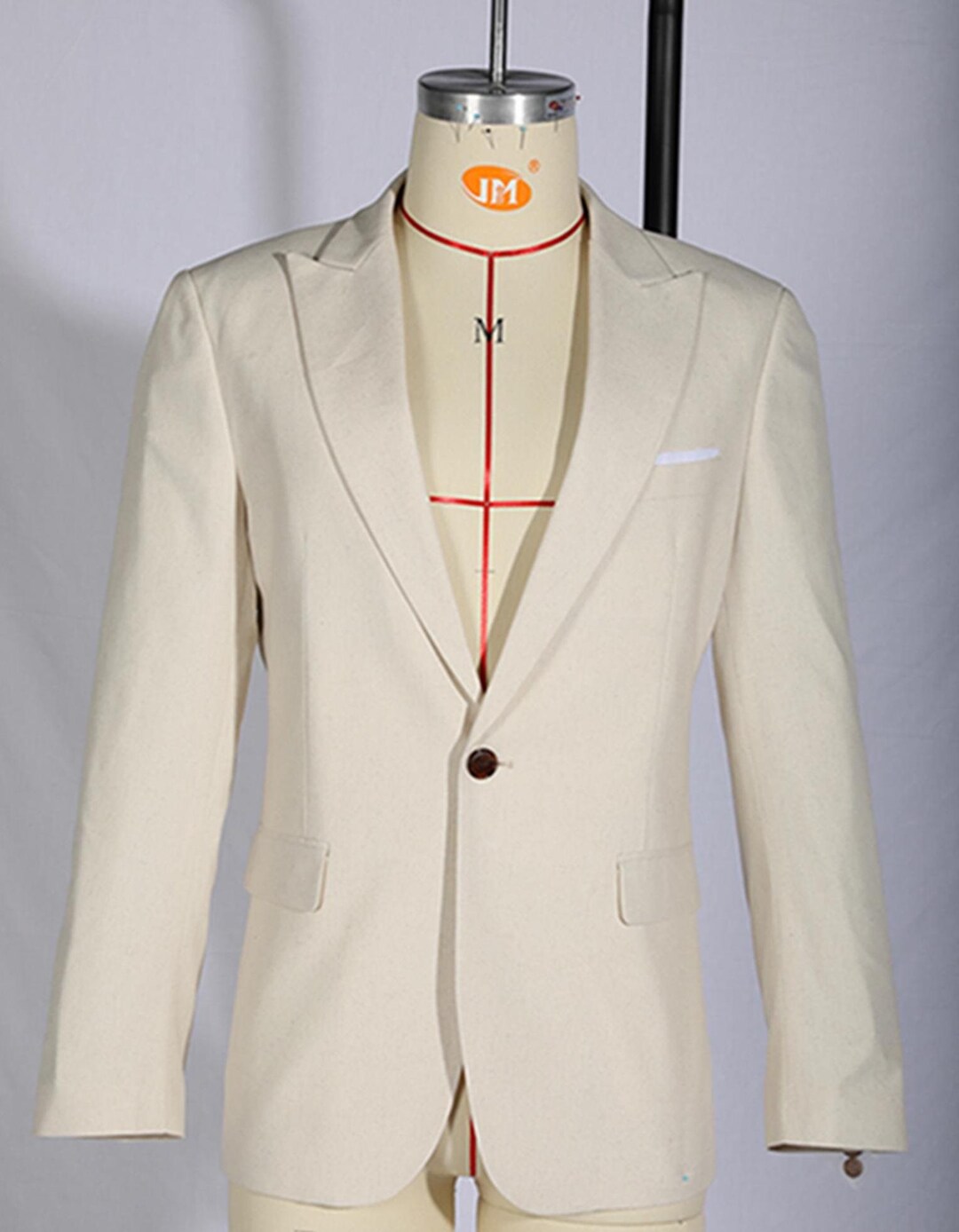Men's 2 Piece  Two Buttons Side Vents Regular Fit Linen White Suit - Mens Linen Suit main image 1