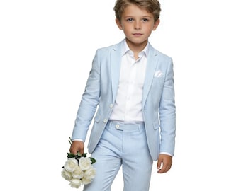 Boys Seersucker Suit 2-Piece Set, Formal Wedding Party Outfit