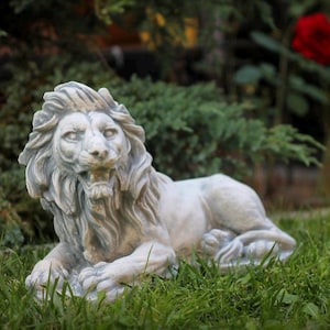 Estatua de león sentado, figura del rey de los animales, estatua de león de jardín, figura de león grande, figura de animal de hormigón, estatua de leones salvajes de entrada