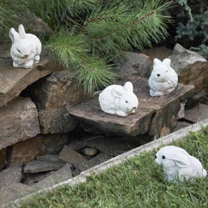 Rabbits concrete statues, indoor outdoor home decor, rabbits statuary concrete bunny rabbits garden statues, outdoor animal stone sculpture