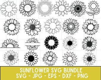 Paquete SVG de girasol Monograma de girasol Svg girasol png Archivo de corte de girasol Clipart de girasol Archivo svg de silueta de girasol para cricut