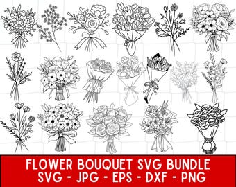 FLOWER BOUQUET SVG Bundle Floral Hand Drawn Svg Botanical Wedding Bouquet Png Wildflowers Art Svg Cricut Cut Files Svg Png Dxf Eps Jpg Ai