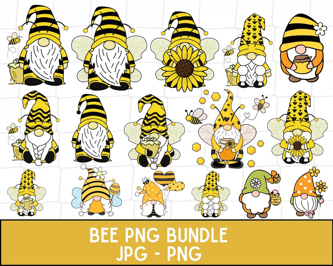 Honey Bee Gnome Clipart Bundle, Gnome Clipart, Spring Gnome Png ...