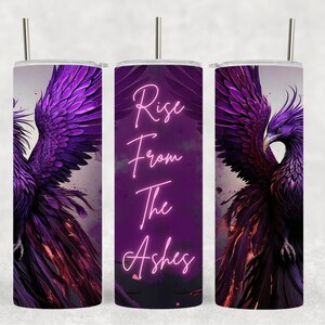 Digitaal bestand: sublimatieverpakking voor magere beker, hoge resolutie Vibrant Purple Phoenix, Rise from the Ashes. png. naadloos, 9,3 x 8,2 inch