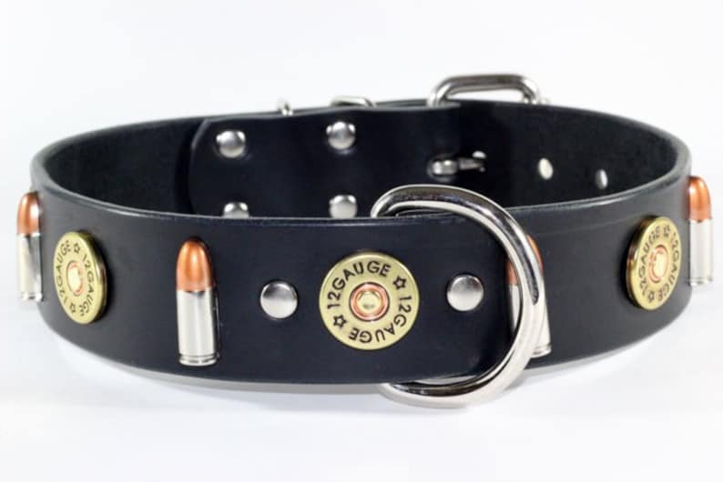 Shotgun Shell Ammo Dog Collar 1.5 Black Leather Shotgun | Etsy