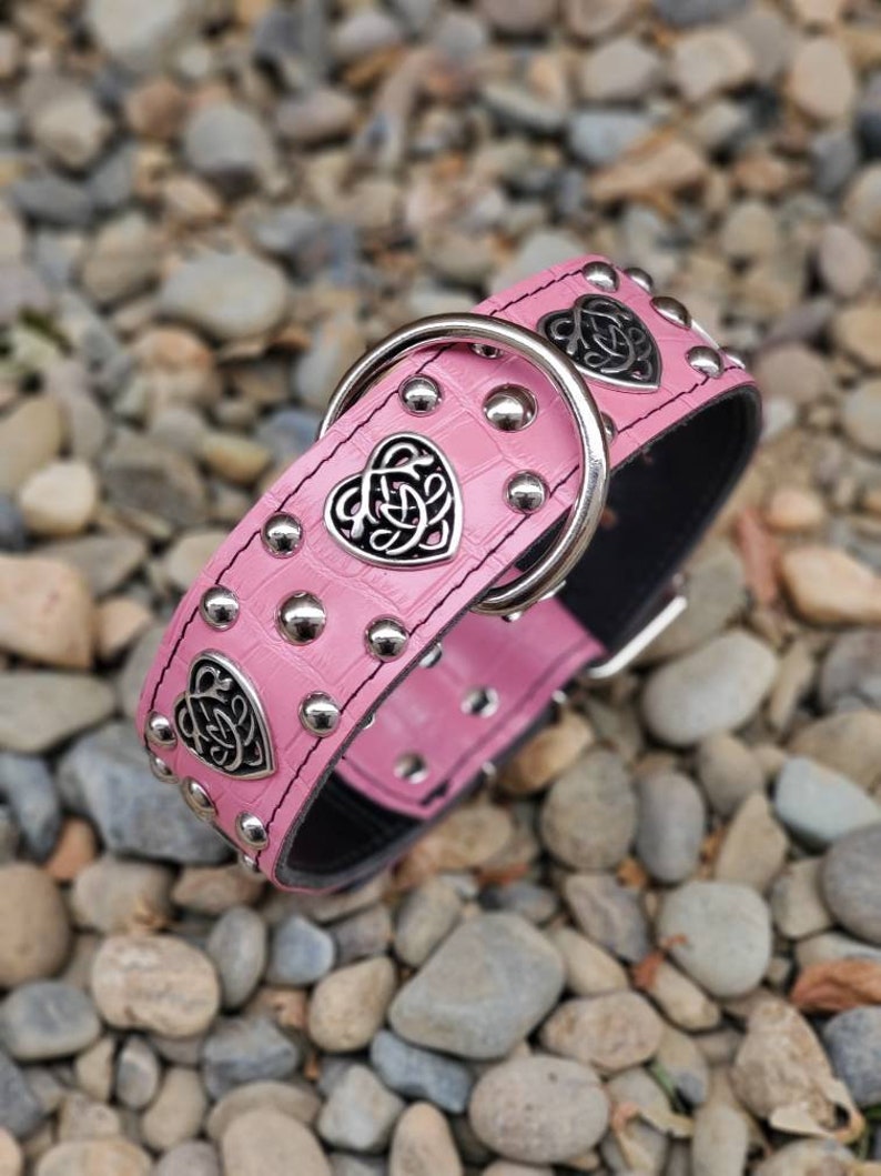 Studded Celtic Heart Dog Collar Handmade Leather Dog Collar Etsy