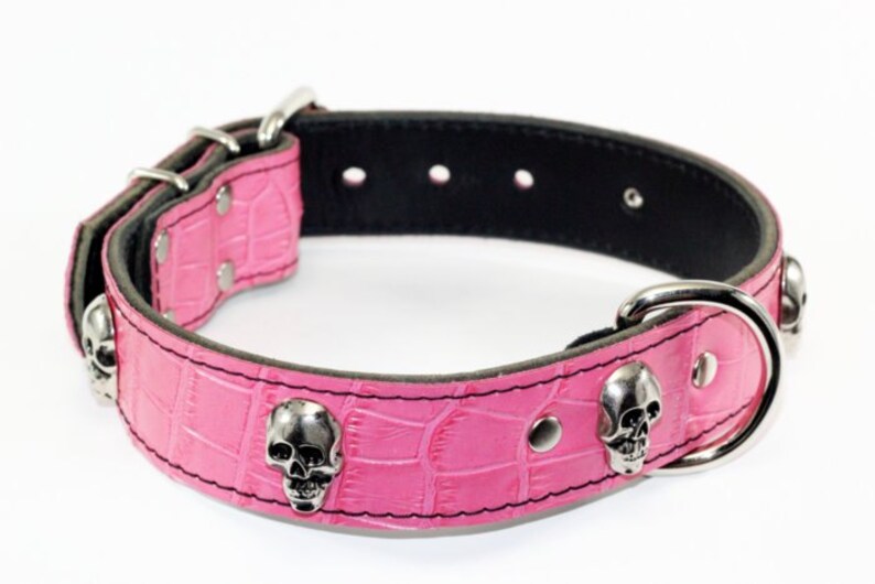 Pink Leather Dog Collar Skull Leather Collar Pink Skull Etsy