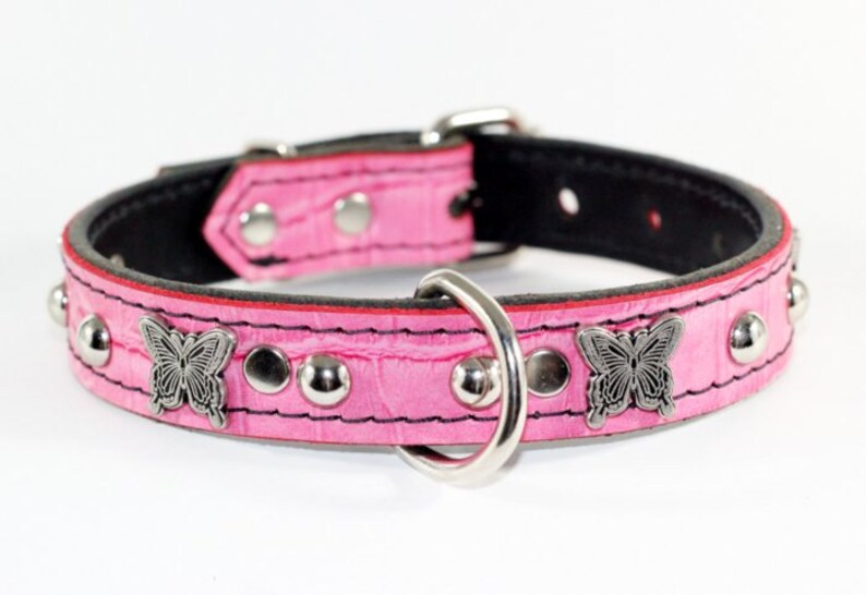 Pink Leather Dog Collar Erfly With Erflies Made In Ca