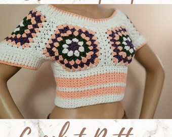 GrandMA Five Bloom Crop Top | Pentagon Motif Crochet Top | Handmade Five-Shape Floral Crop – Digital Pattern
