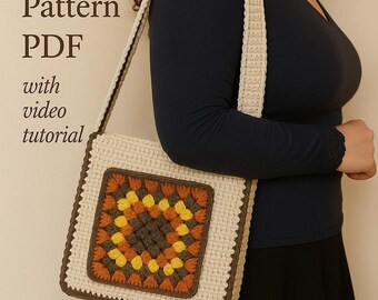 Handmade Boho Crocket Bag Grandma Square Beach Bag Crochet Pattern -Adjustable Strap, Boho Tote, - Downloadable PDF File