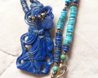 Lapislazuli Goddes Sculpture Pendant Necklace, Beadart-Austria Design