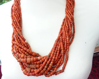 Antique Moroccan Coral, 539 grams, Necklace , solid 18 K gold clasp,   OOAK, Statement Necklace