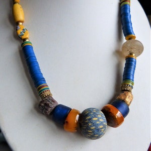 African Trade Beads Necklace, Islamic Mosaic Glass, Jatim Bead , Designer Necklace Beadart-Austria, antique Venetian Millefiori Glass Beads
