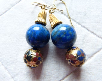 Chinese style lapis lazuli and cloisonne beads earrings, Beadart-Austria Design