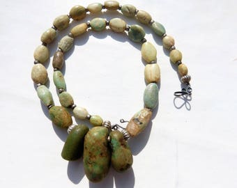 Ancient Amazonite Stone Pendants Necklace, ancient amazonite beads, Morocco, Mauretania