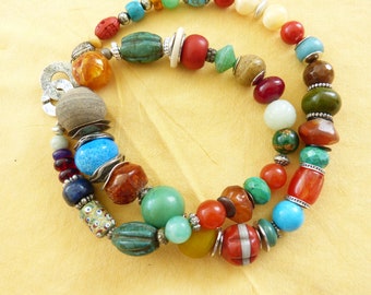 Beadart-Austria Design, Rainbow Necklace Nr 1, Gemstone and African Beads Necklace, Donkey Bead Necklace