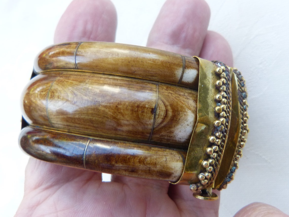 Vintage Hinged Brass Bracelet With Large Jasper Cabochon Etsy