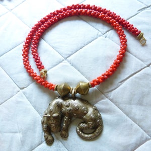 Bronze Panther Necklace: Czech Glass Beads, African Trade Beads