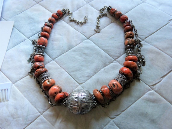 Collier Ou Bracelet Ancien En Perles De Corail Rouge Naturel - Longueur Importante - Vintage