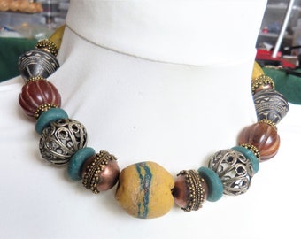 African Necklace with old African Bodom Beads from Ghana and old Spindle Whorls from Mali