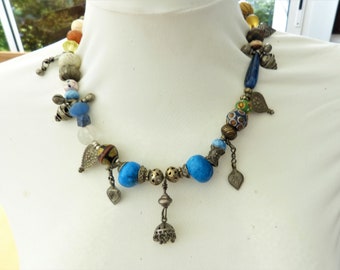 Antique Afghan Silver Pendant Necklace, with old Silver Beads and Pendants, Trade Beads, Donkey Beads