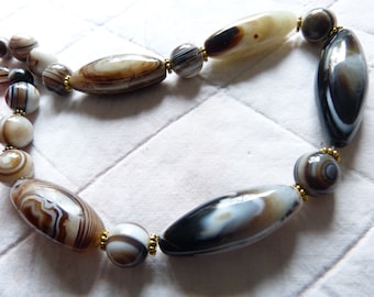 Ancient Indo-Tibetan banded agate replica beads, Beadart-Austria Designer necklace