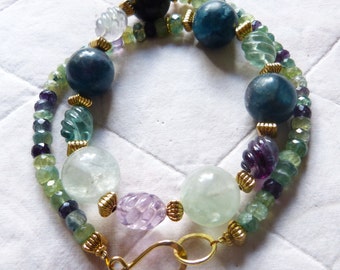 Beadart Austria Designer necklace with fluorite spheres, Fluorite Necklace with brass