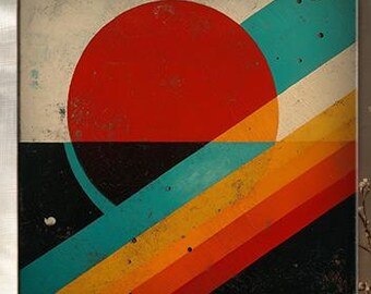 Bauhaus Canvas  Print, Retro Sun Art, Mid Century Geometric Wall Decor, Square Painting