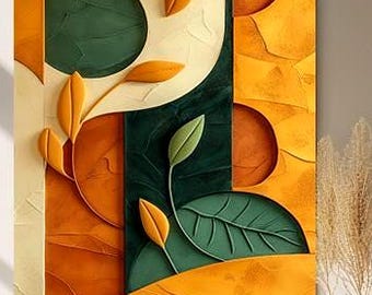 Green Abstract Wall Art Canvas, Botanical Modern Decor, Minimalist Large Wall Art, Statement Canvas