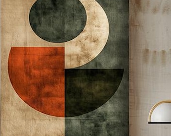 Terracotta Green Wall Art, Textured Geometric Canvas, Organic Modern Decor, Mid Century Wall Art