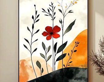 Neutrale botanische Wandkunst, druckbare Kunst, Boho Blumendekor, minimalistische abstrakte Wandkunst, digitaler Download